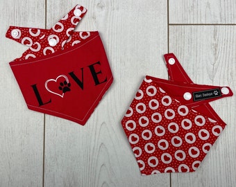 Red Love, heart and paw print reversible dog Bandana