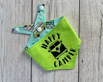 Double Sided Bright Green ‘Happy Camper’ Campervan Dog Bandana