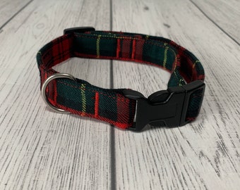 Stunning red, green and gold tartan Dog Collar.