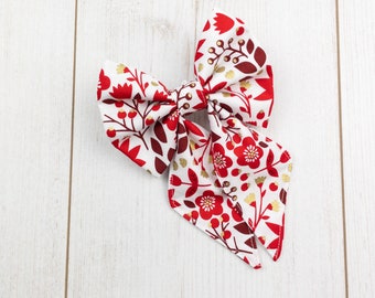 Red Floral Dog Sailor Bow