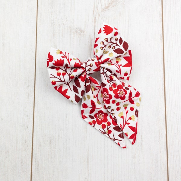 Red Floral Dog Sailor Bow