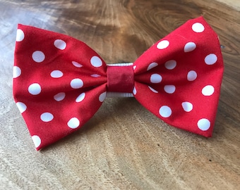 Handmade Dog Bow Tie in Red with White Polka Dots