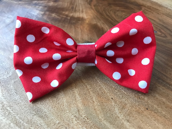 Handmade Dog Bow Tie in Red with White Polka Dots
