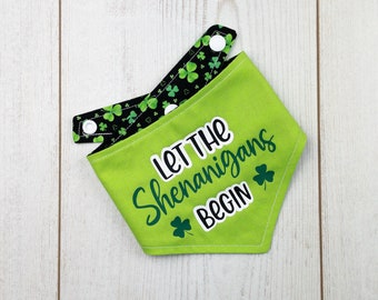 St Patricks Day reversible dog Bandana, Shenanigans dog bandana, Irish dog