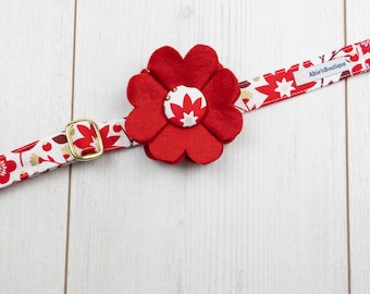 Red Dog Collar Flower in a wool felt fabric