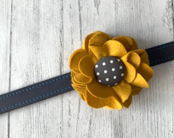 Mustard Dog Collar Flower in a wool felt fabric