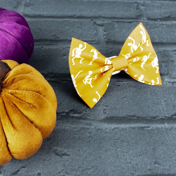 Orange Halloween Dog Bow Tie With Dancing Skeletons Etsy Canada
