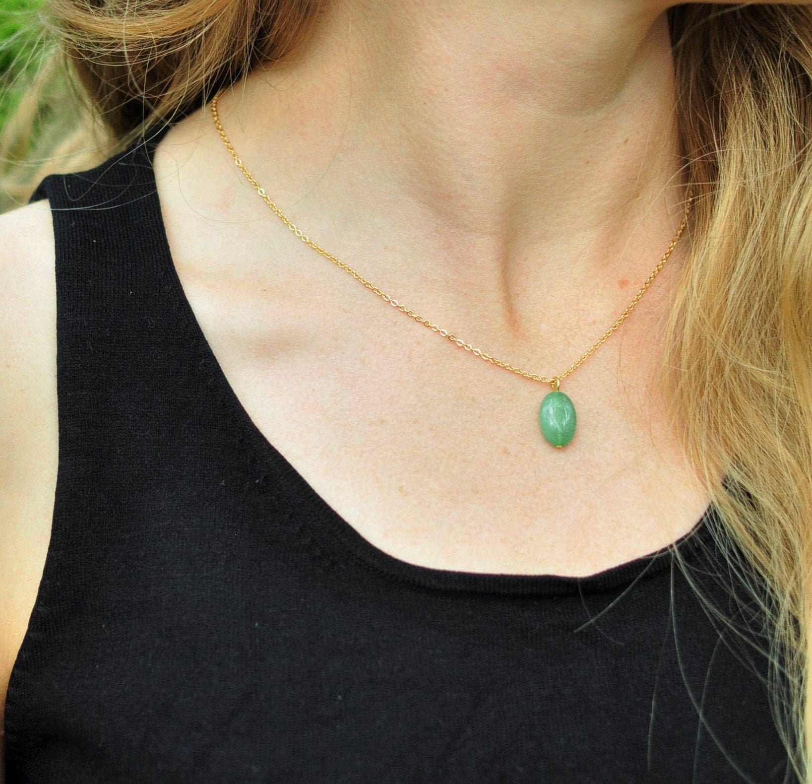 Green Aventurine Gold Necklace Handmade 