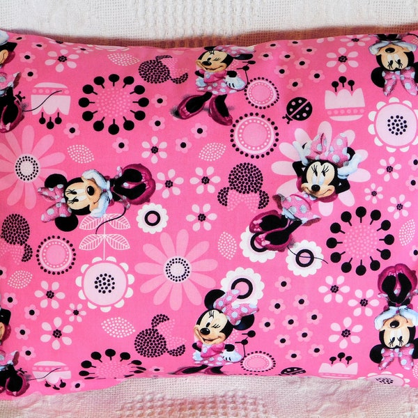 Minnie Mouse Travel Size Pillowcase - 12"W X 16"L - Small Pillowcase - Envelope Pillowcase - Fabric Minnie Mouse/Pink Polka Dots