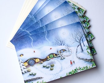 Snowy Hobbiton 3.5x5 Inch Cards, Middle-earth Stationery, The Lord of the Rings, Tolkien Nerd Notecards, Christmas, Yule, Solstice