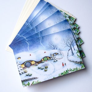 Cartes Hobbiton neigeux 3,5 x 5 pouces, papeterie de la Terre du Milieu, Le Seigneur des anneaux, cartes de correspondance Tolkien Nerd, Noël, Noël, solstice