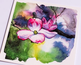Dogwood blossom watercolor, Springtime painting, pinks, fine art watercolor reproduction