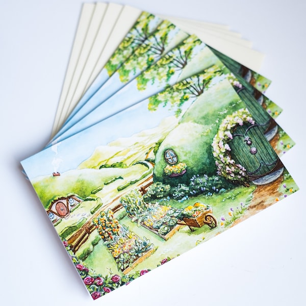 Cartes Hobbit's Garden 3,5 x 5 pouces, papeterie de la Terre du Milieu, La Comté, Le Seigneur des anneaux, cartes pour notes ringard inspirées de Tolkien