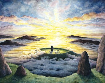 Fog on the Barrow-downs art print, Lord of the Rings Watercolor, Hobbits traveling, Tolkien Illustration, Middle-earth, Fantasy Art