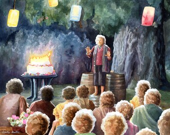 Bilbo's Birthday Speech, Lord of the Rings Art Print, Hobbit Party