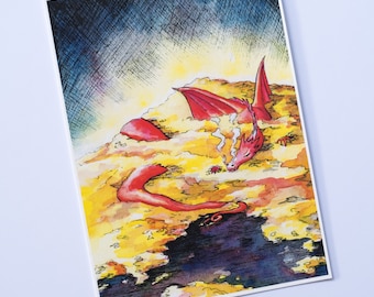 Smaug Watercolor Print, The Hobbit Watercolor, Tolkien Art, Red Dragon, Lord of the Rings, British Children's Literature, Bookish