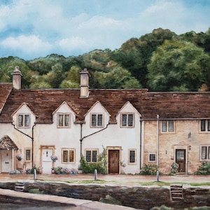 Castle Combe Watercolor Print, Cotswolds Art, Wiltshire Village, British Countryside Houses, Beautiful English Homes, English Countryside
