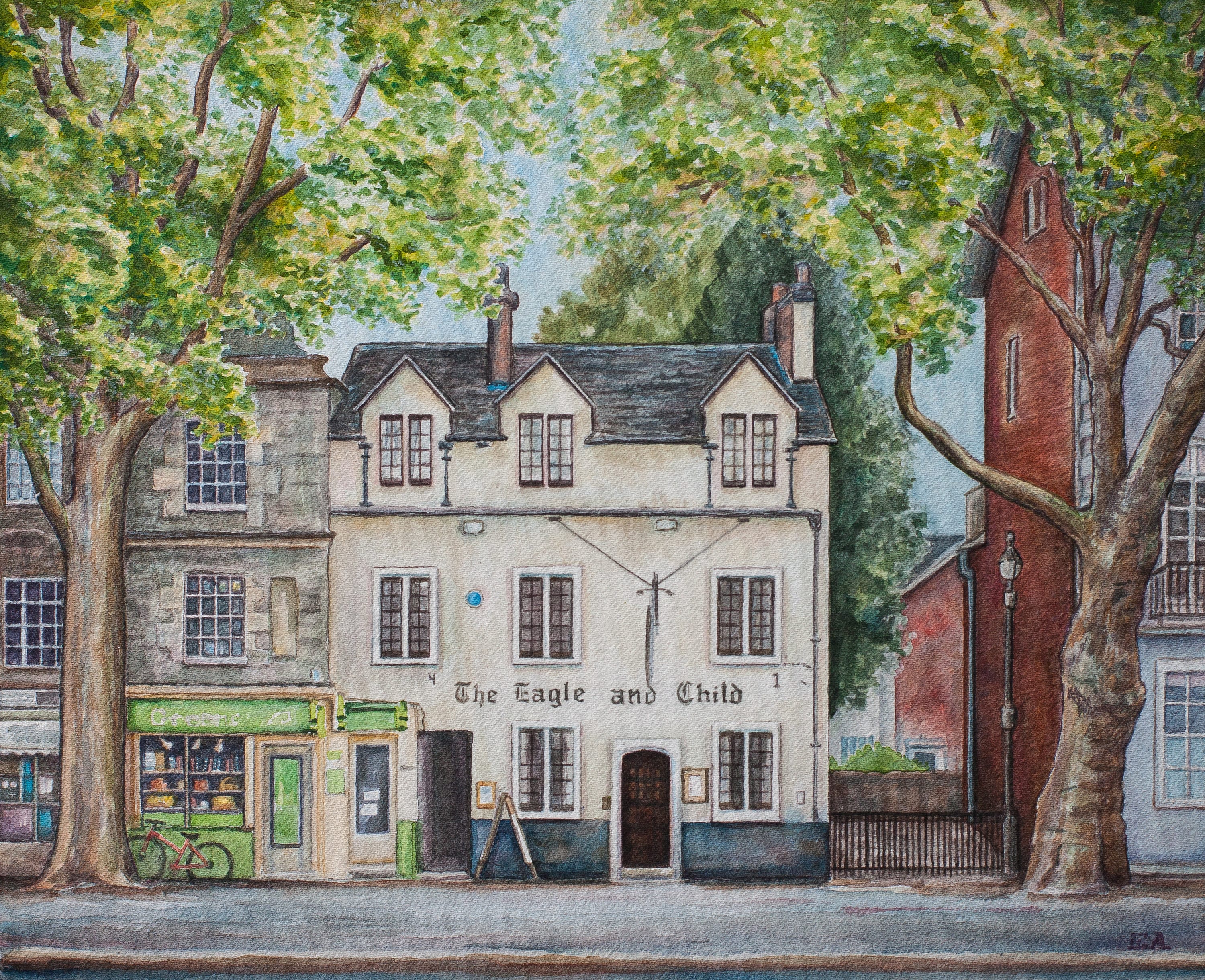 1960s Fred Blenkin Oil on Panel Painting of The Queen's Head Pub, High