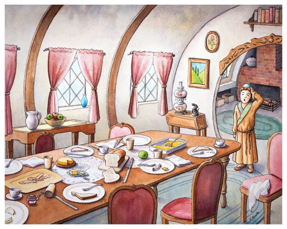 Bag End Art Print The Hobbit Watercolor Bilbo Baggins Unexpected Party Middle Earth Art J R R Tolkien