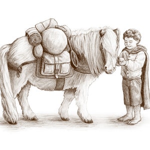 Samwise and Bill the Pony, Charcoal Drawing Art Print, Lord of the ...
