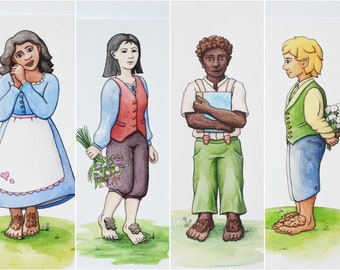 Hobbit print set, Tolkien inspired watercolor art, 5x7 prints, mix and match hobbit pairs