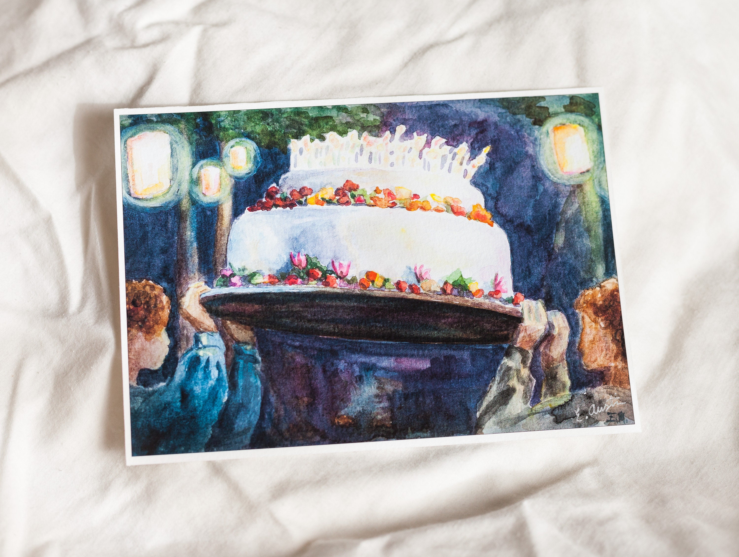 ビルボの誕生日ケーキの水彩画、『指輪物語』、『ホビット