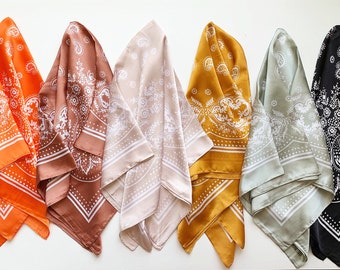 FINAL SALE//16 Colors Paisley Square Scarves Silk Blend Head Neck Scarf Neckerchief/Bag Scarf/Head Scarf/Turban Scarf/Head Wrap/Bandanna