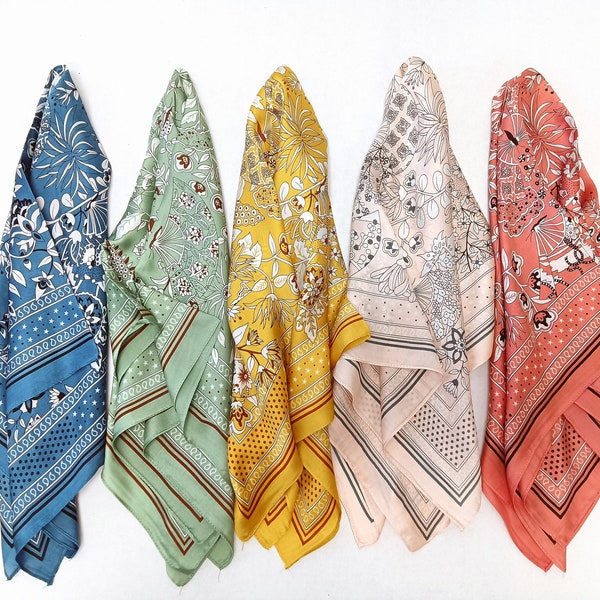 FINAL SALE//Floral Paisley Hair Scarf/Headscarf/Silky Bandana/Neckerchief/Braid Scarf/Red, Blue, Pink, White, Copper, Green, Green, Yellow