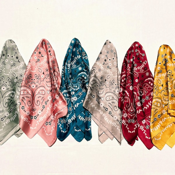 NEW//Floral Leaf Paisley Hair Scarf/Headscarf/Silky Bandana/Neckerchief/Braid Scarf/Red, Blue, Pink, Green, Teal, Yellow, Pink