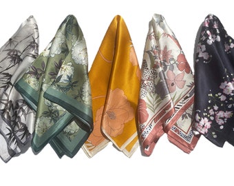 100% Silk Scarf/Silk Hair Scarf/Floral Silk Headscarf/Silk Bandana/Silk Neckercheif/Braid Scarf/Silk Neck Scarf