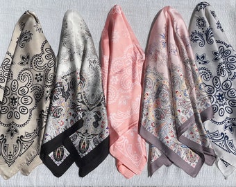 FINAL SALE//16 Colors Paisley Square Scarves Silk Blend Head Neck Scarf Neckerchief/Bag Scarf/Head Scarf/Turban Scarf/Head Wrap/Bandanna