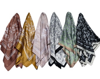 FINAL SALE//16 Colors Paisley Square Scarves Silk Blend Head Neck Scarf Neckerchief/Bag Scarf/Head Scarf/Turban Scarf/Head Wrap/Bandanna