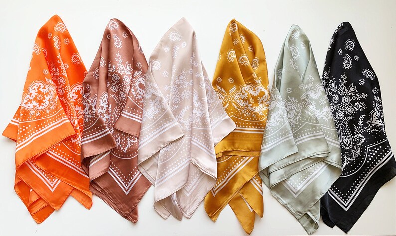 FINAL SALE\/\/16 Colors Paisley Square Scarves Silk Blend Head Neck Scarf Neckerchief\/Bag Scarf\/Head Scarf\/Turban Scarf\/Head Wrap\/Bandanna