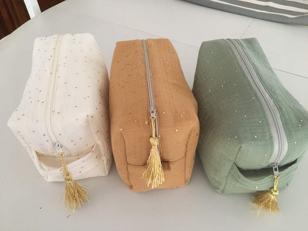 Trousse de toilette en gaze de coton à pois dorés personnalisable