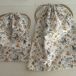 Confezione regalo zero rifiuti "colombe, cervi, uccelli": sacchetto regalo in tessuto, per bambini, sacchetto per giocattoli, sacchetto per peluche, sacchetto sfuso