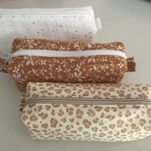 Trousse maquillage en gaze de coton à pois dorés personnalisable, petite trousse de toilette, trousse à médicaments