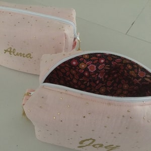Toiletry bag Customizable golden polka dot cotton gauze, make-up kit, baby kit image 4