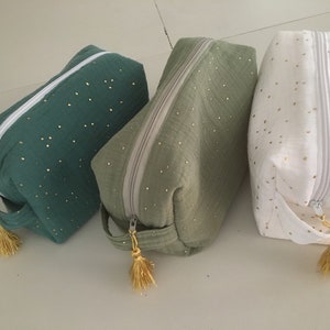 Toiletry bag Customizable golden polka dot cotton gauze, make-up kit, baby kit imagem 2