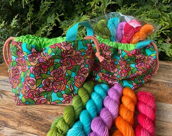Bag & Yarn Set - Sock Knitting - Knitting Bag - Project Bag - Yarn Mini Set - Mini Set- Cashmere Merino Yarn-
