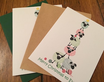 Christmas Cards, Christmas Sheep Stationery Folded Cards,  Sheep Card Set