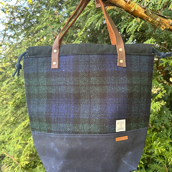 Harris Tweed Wool Knitting Bag - Project Bag  - Craft knitting Bag - Yarn Bag - Large Plus Project Bag- Wool Bag- waxed canvas bag