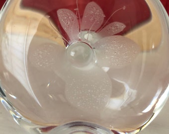 Glass paperweight with delicately etched flower, Maleras, Sweden