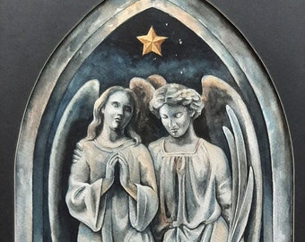 Cemetery angels painting in watercolour