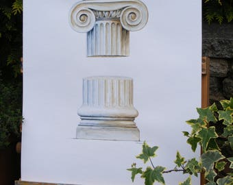 Greek Ionic column watercolour