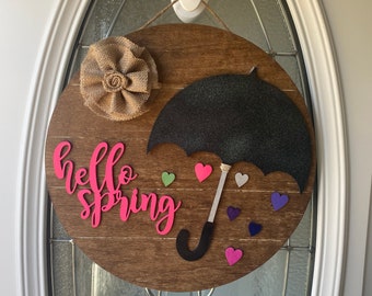 Shiplap Hello Spring Umbrella Sign