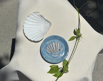 Handmade Blue Seashell Ceramic Plate