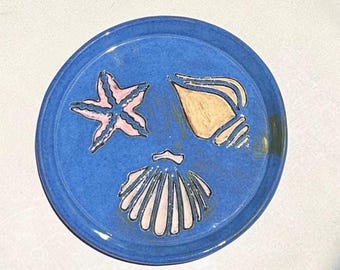 Handmade Ceramic Blue Seashell Plate