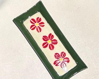 Handmade Ceramic Plate with Hand Painted Flowers