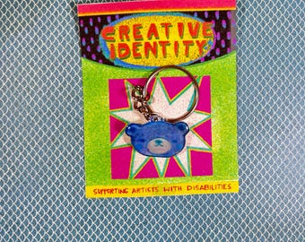 Blue Bear Keychain: Handmade Artist Design