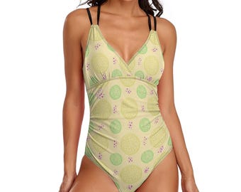 Traje de baño de una pieza Sour Sprinkles para mujer, con control de abdomen y cuello en V, LT3154 (estampado completo)